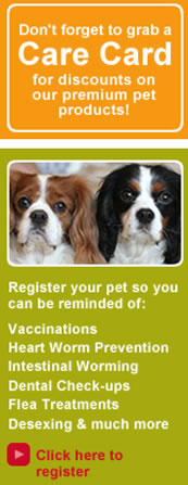 Register Your Pet for special care advice and vaccination reminders 